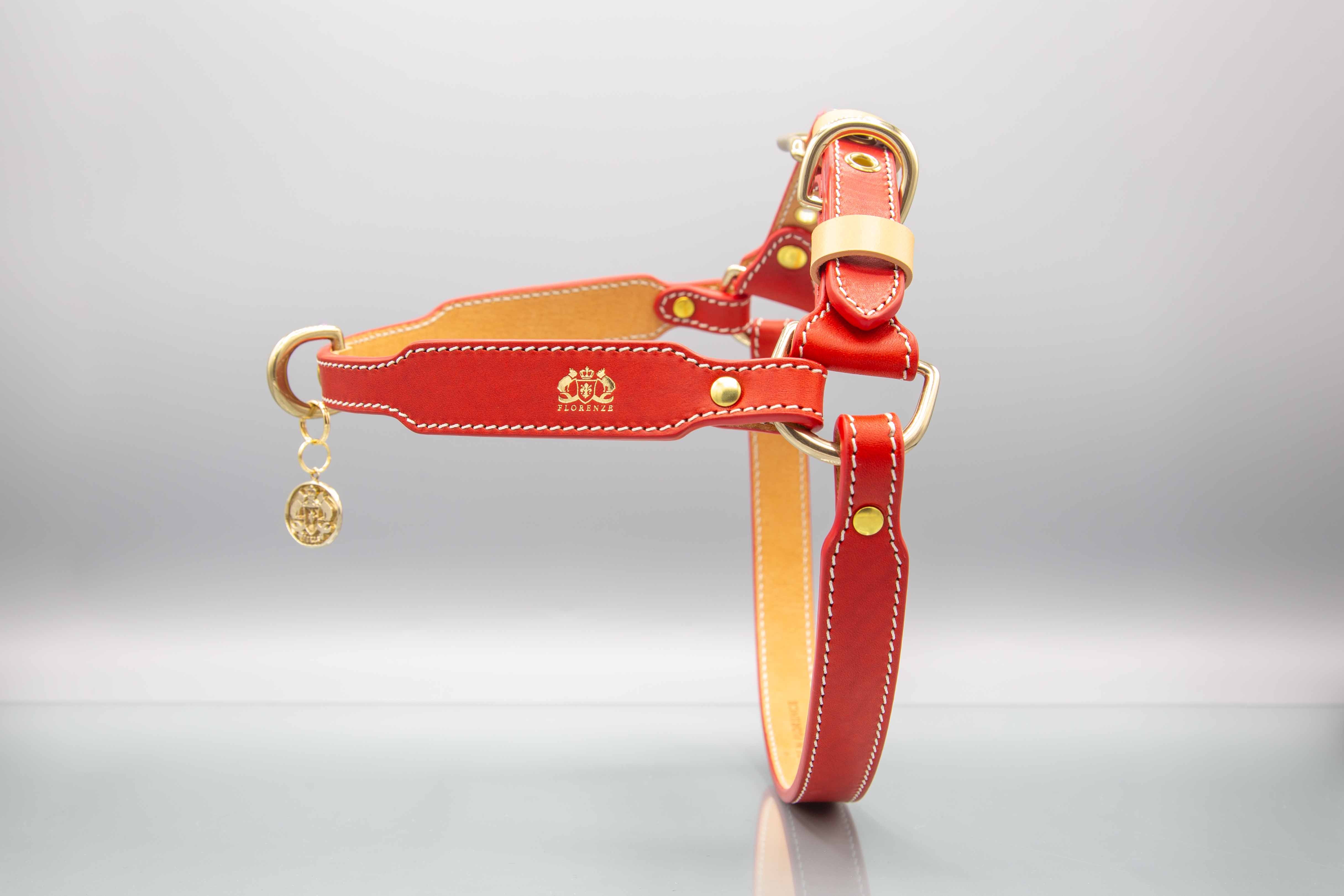Poppy Red Leather Dog Harness Florenze Luxury Pet Accessories