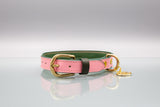 Roses Pink Leather Dog Collar