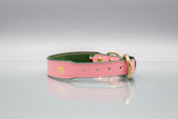 Roses Pink Leather Dog Collar