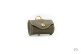 Olive Green Leather Poop Bag Holder front view