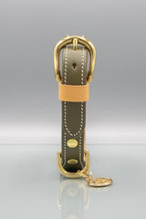 Olive Green Leather Dog Collar