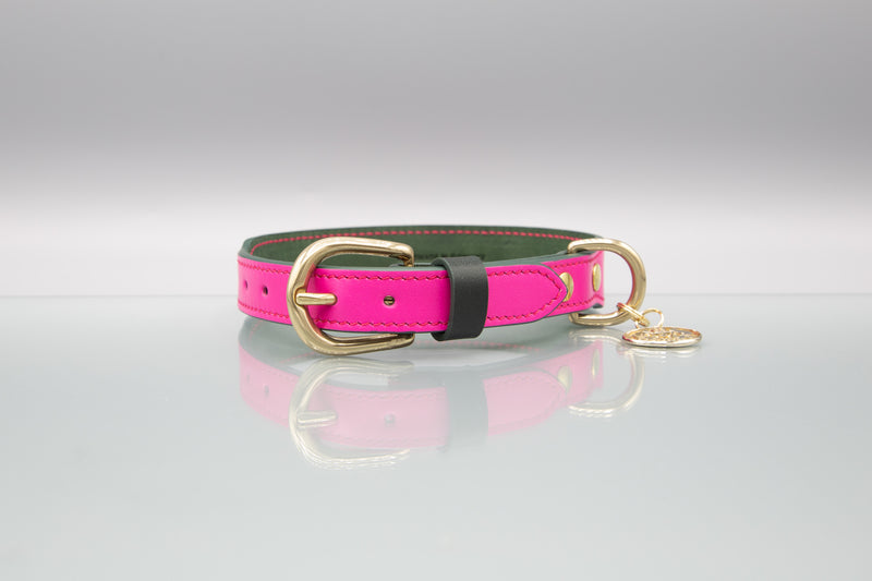 Burano Pink Leather Dog Collar