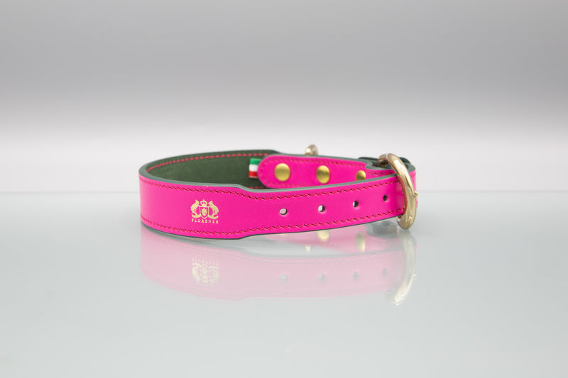 Burano Pink Leather Dog Collar