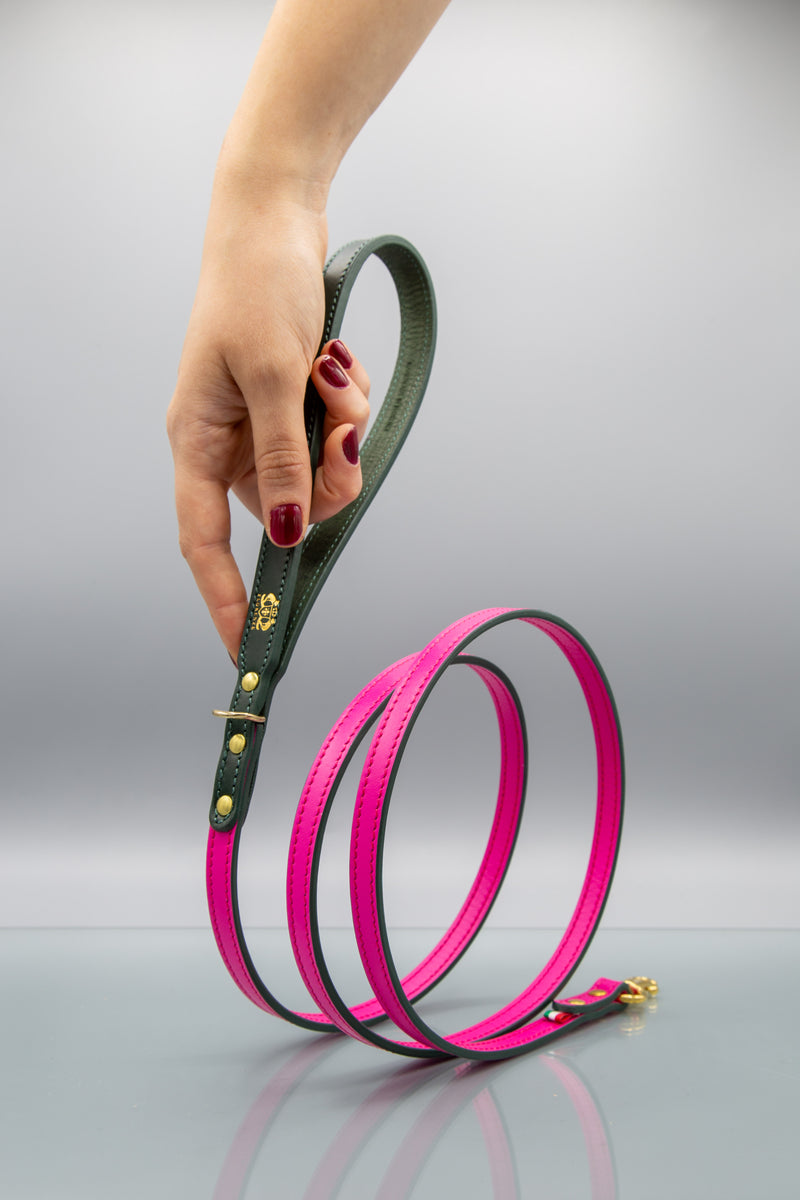 Burano Pink Leather Dog Lead