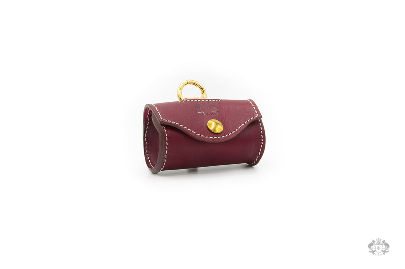 Chianti Maroon Leather Poop Bag Holder front view