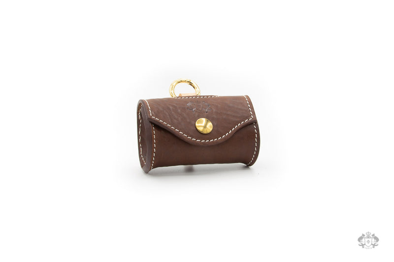 Chocolate Brown Leather Poop Bag Holder front view