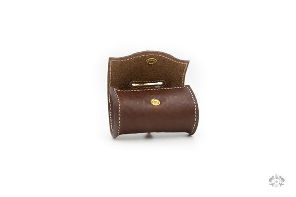 Chocolate Brown Leather Poop Bag Holder open view