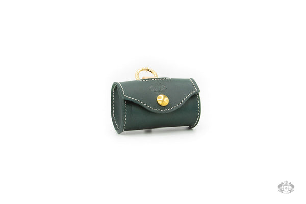 Cypress Green Leather Poop Bag Holder front view