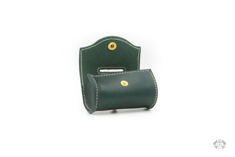 Cypress Green Leather Poop Bag Holder open view
