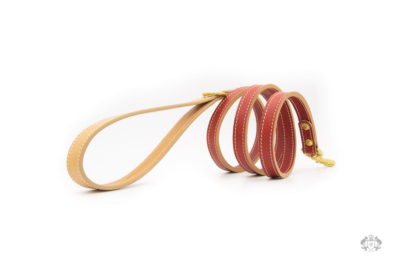Poppy Red Leather Dog Leash side view