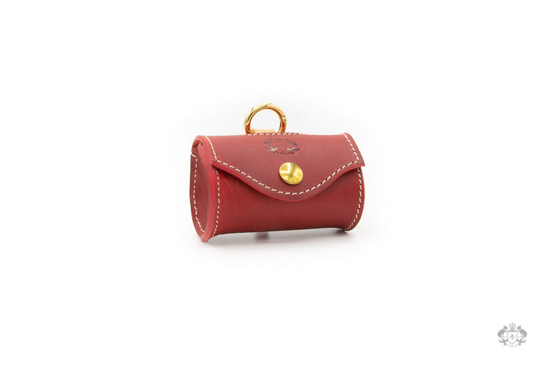 Poppy Red Leather Poop Bag Holder front view