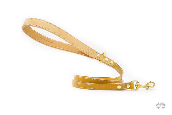 Sunflower Yellow Leather Dog Leash front view