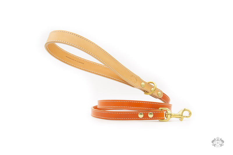 Sunset Orange Leather Dog Leash front view