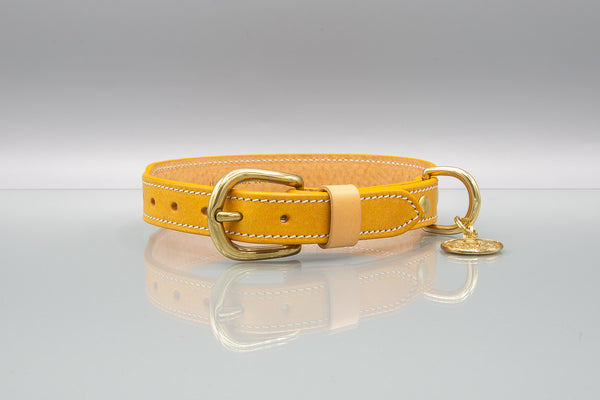Sunflower Yellow Leather Dog Collar