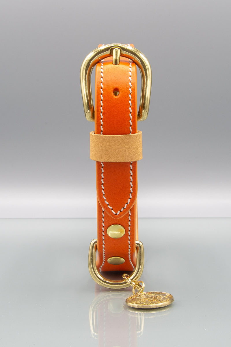 Sunset Orange Leather Dog Collar